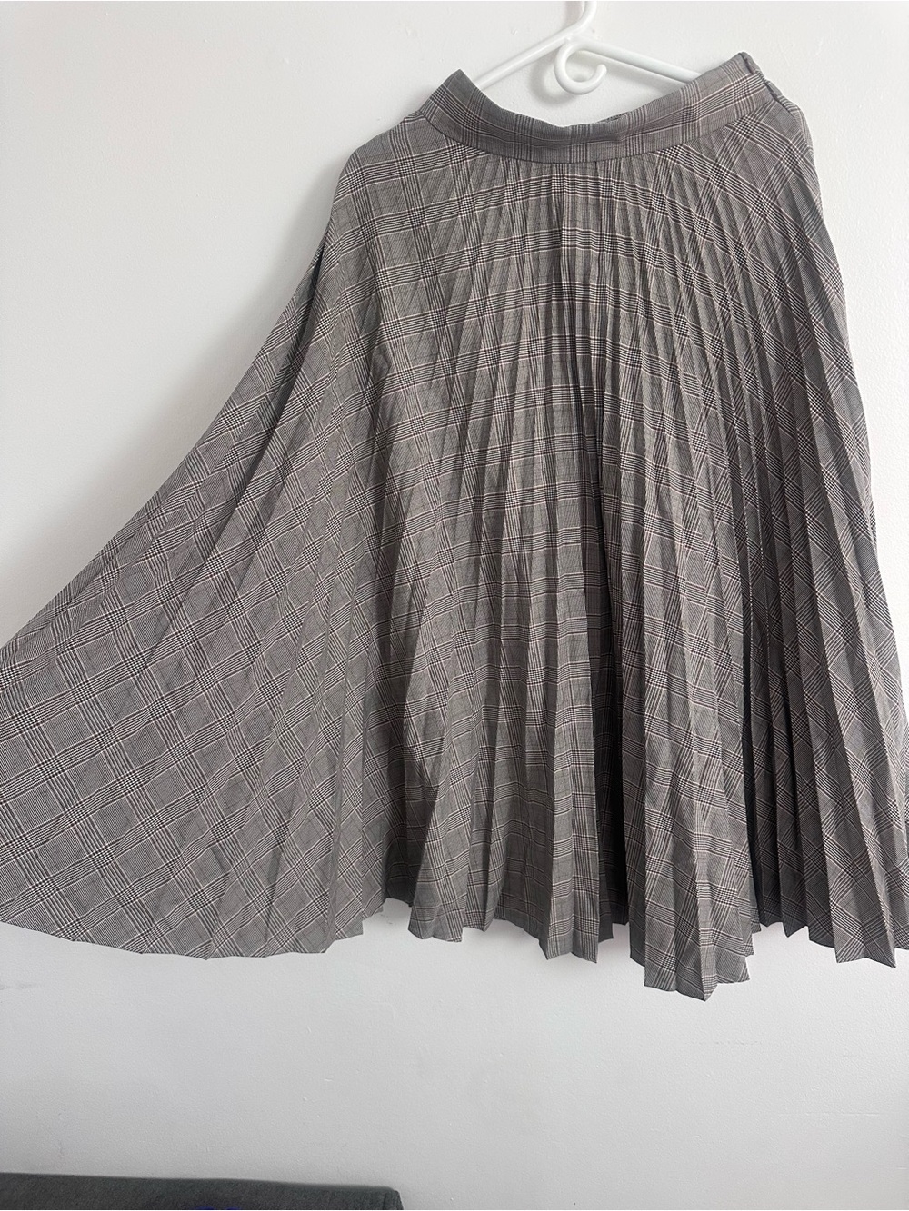 Zara Gray Plaid Pleated Midi Skirt